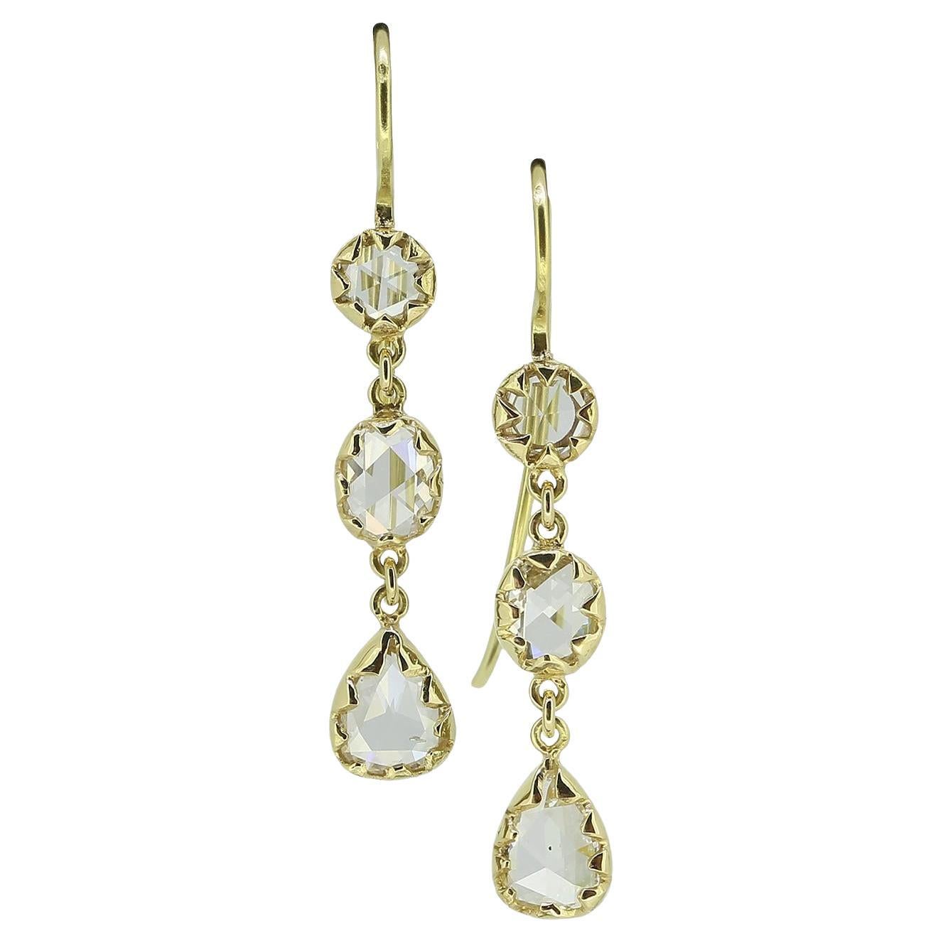 Vintage Rose Cut Diamond Drop Earrings