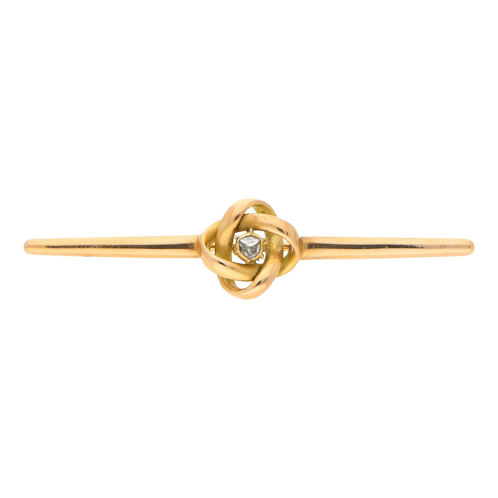 Vintage Rose-Cut Diamond Knot Bar Brooch in Rose Gold