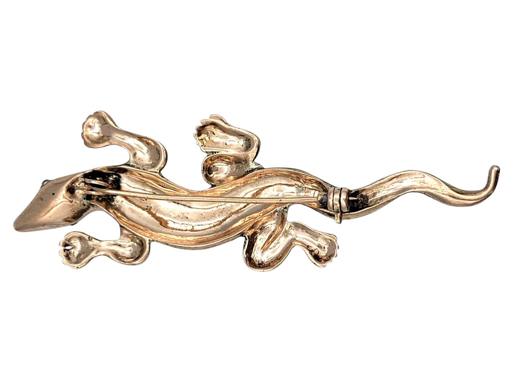 Vintage Rose Cut Diamond Lizard Brooch in Enamel and 10 Karat Rose Gold For Sale 2