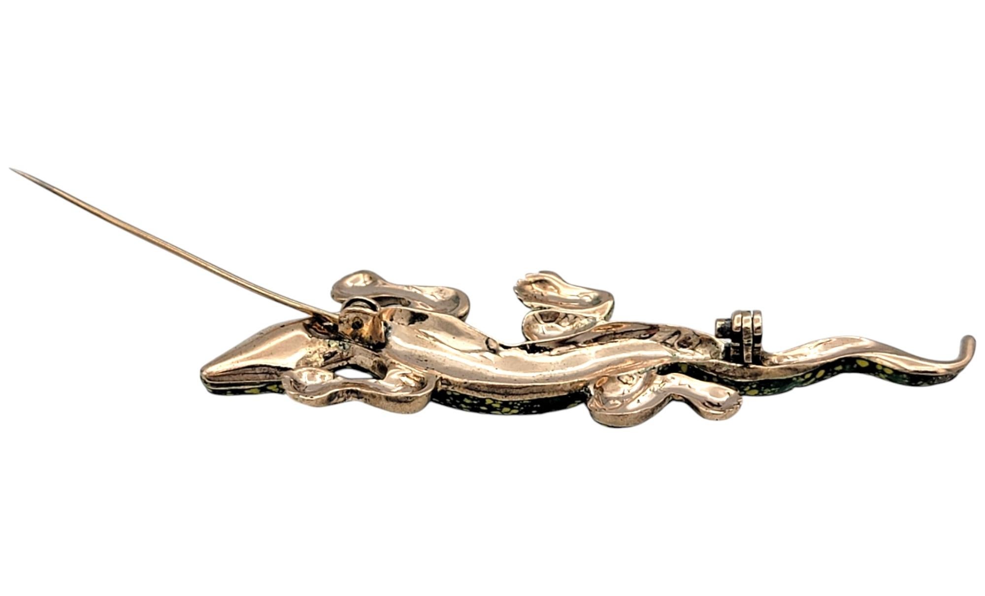 Vintage Rose Cut Diamond Lizard Brooch in Enamel and 10 Karat Rose Gold For Sale 4