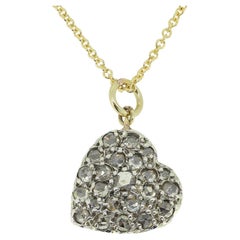 Vintage Rose Cut Diamond Love Heart Pendant Necklace