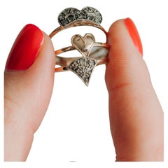 Vintage Rose Cut Diamond Mechanic Heart Ring, Pave Diamond Open Up Heart Ring