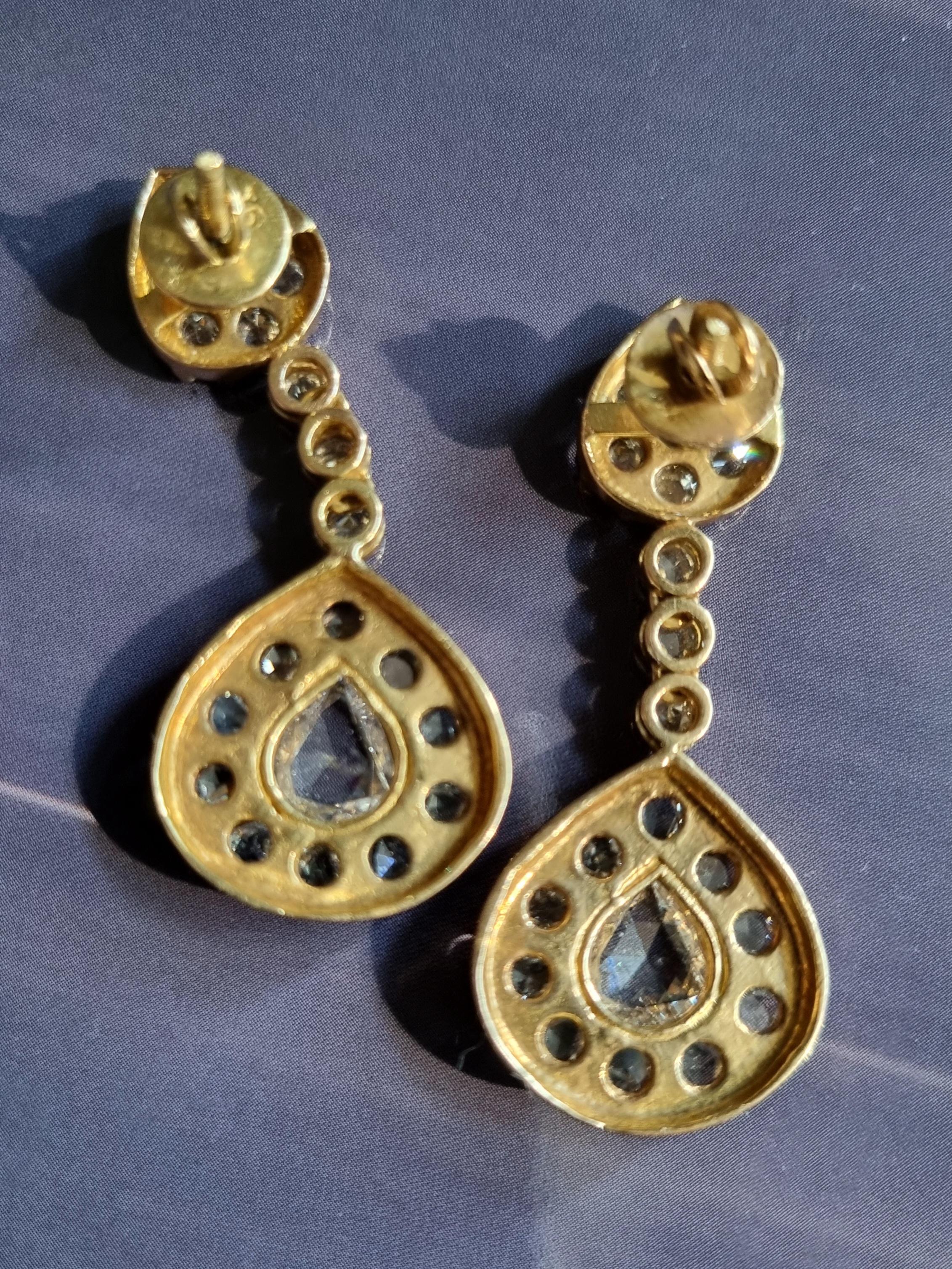 Boucles d'oreilles vintage avec pendentif en diamant taillé en rose Ca. 1950 en vente 4