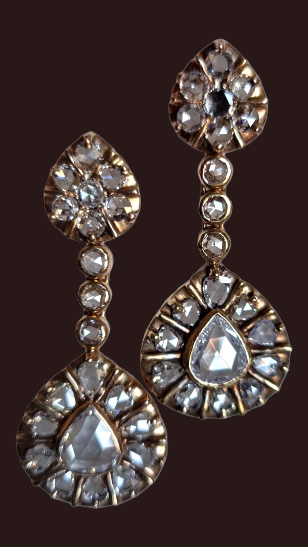 Boucles d'oreilles vintage avec pendentif en diamant taillé en rose Ca. 1950 en vente 5