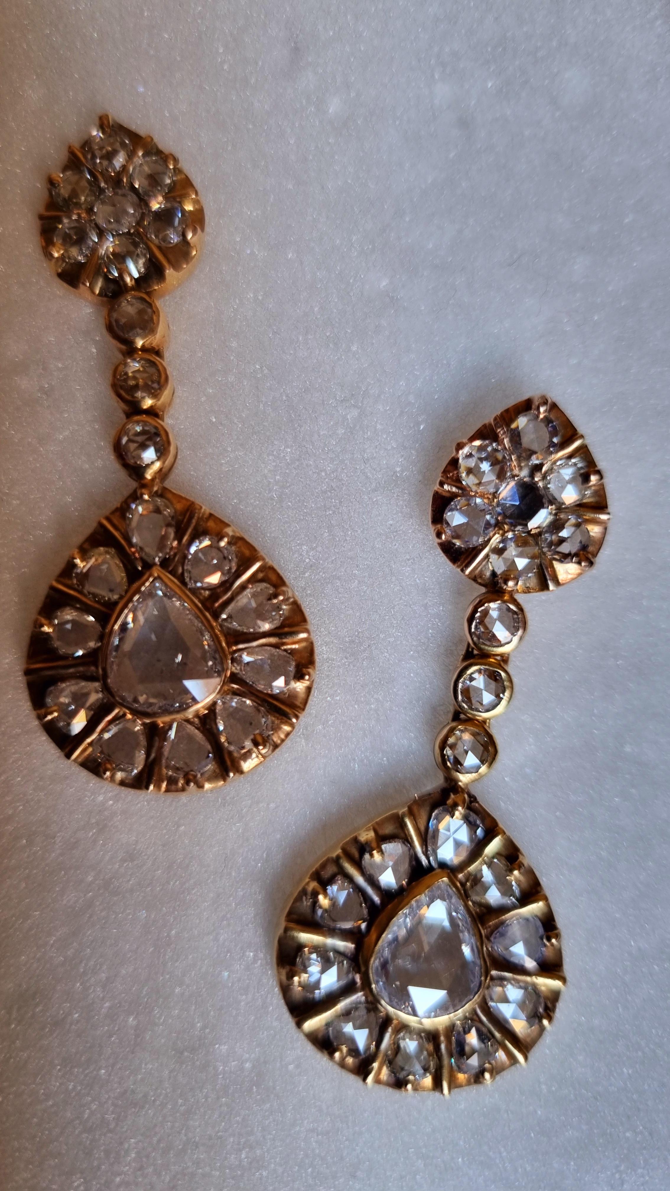 Aesthetic Movement Vintage Rose Cut Diamond Pendant Earrings Ca. 1950 For Sale