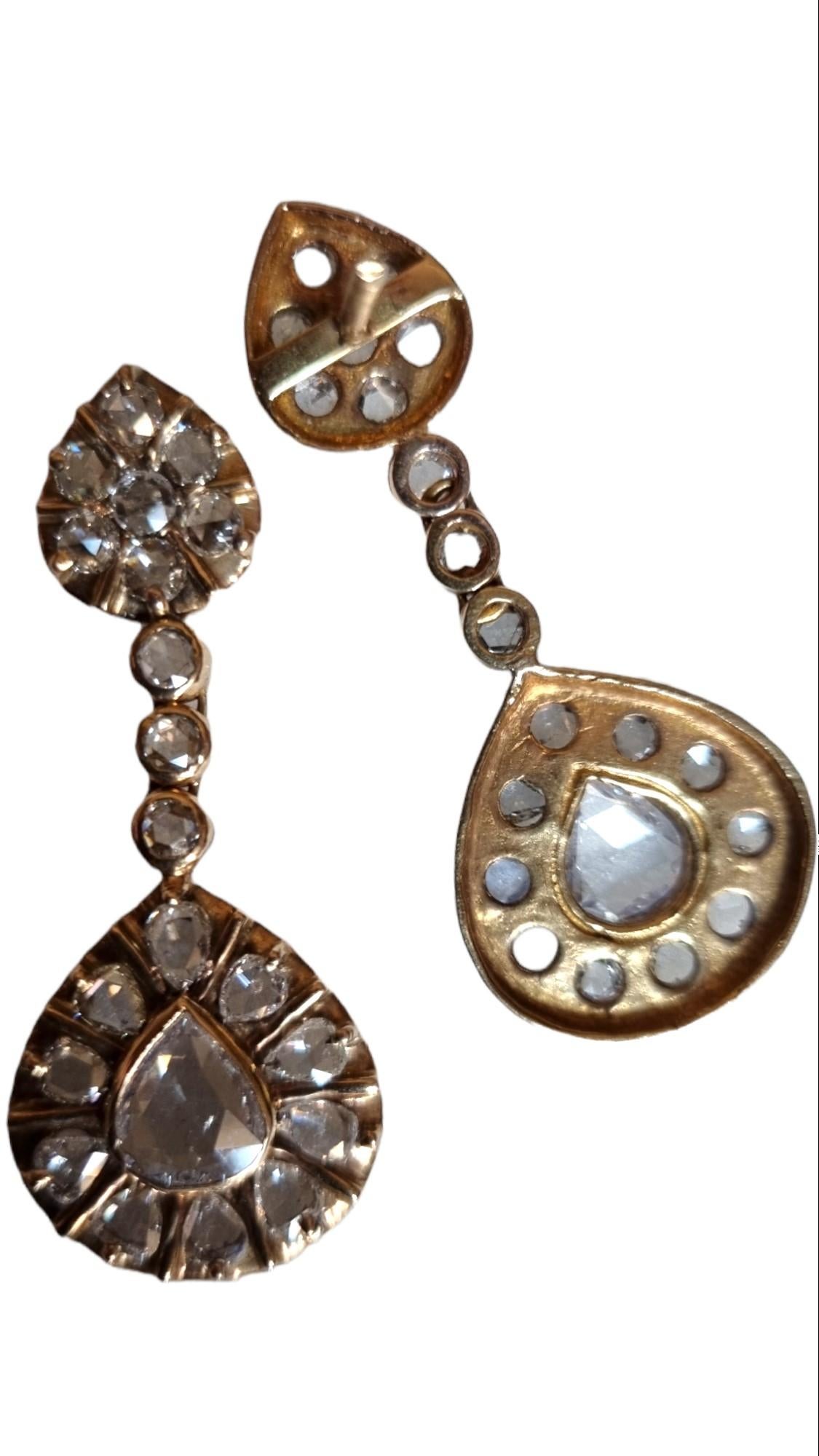Vintage Rose Cut Diamond Pendant Earrings Ca. 1950 In Excellent Condition For Sale In OVIEDO, AS