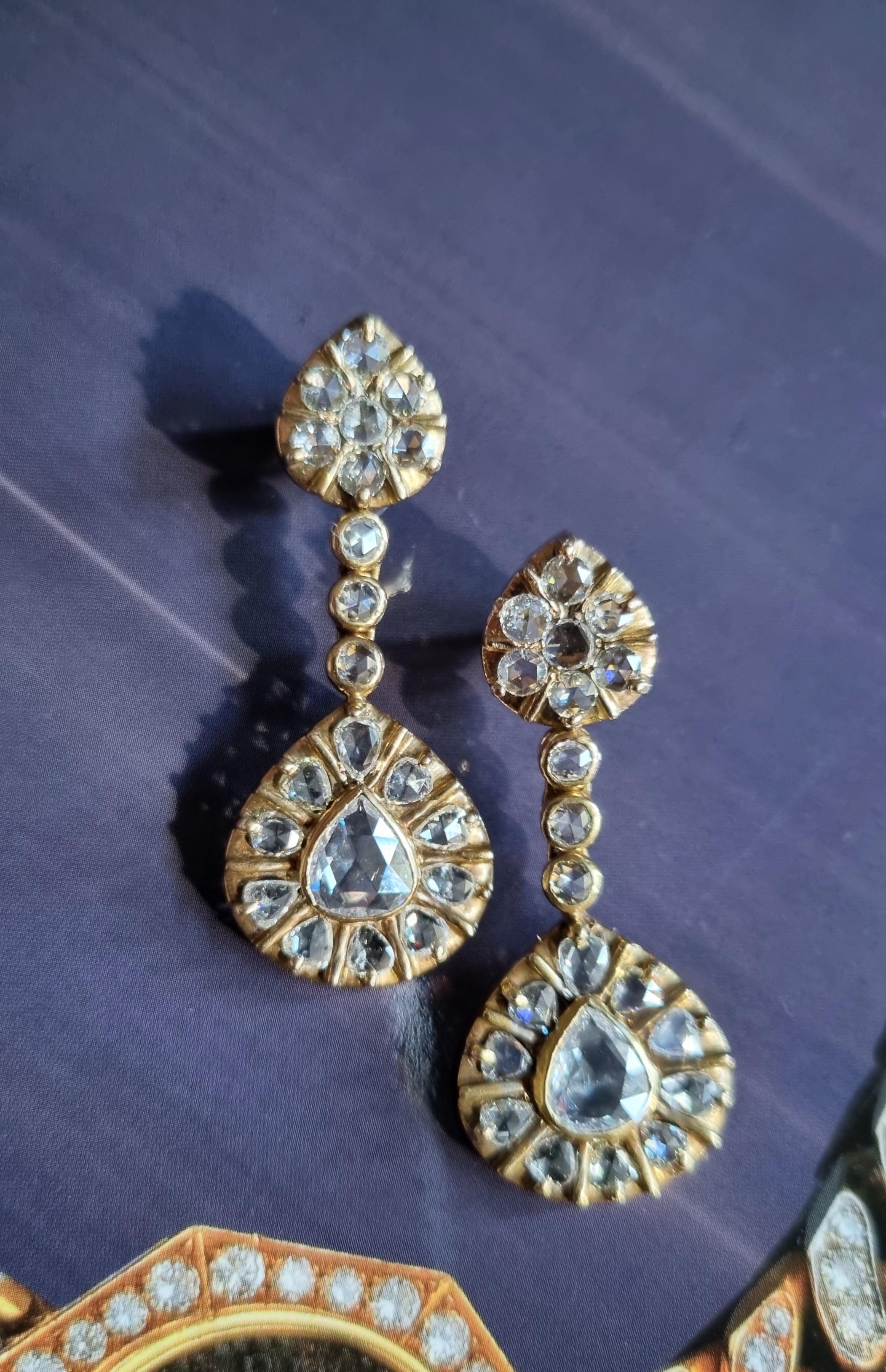 Boucles d'oreilles vintage avec pendentif en diamant taillé en rose Ca. 1950 Excellent état - En vente à OVIEDO, AS