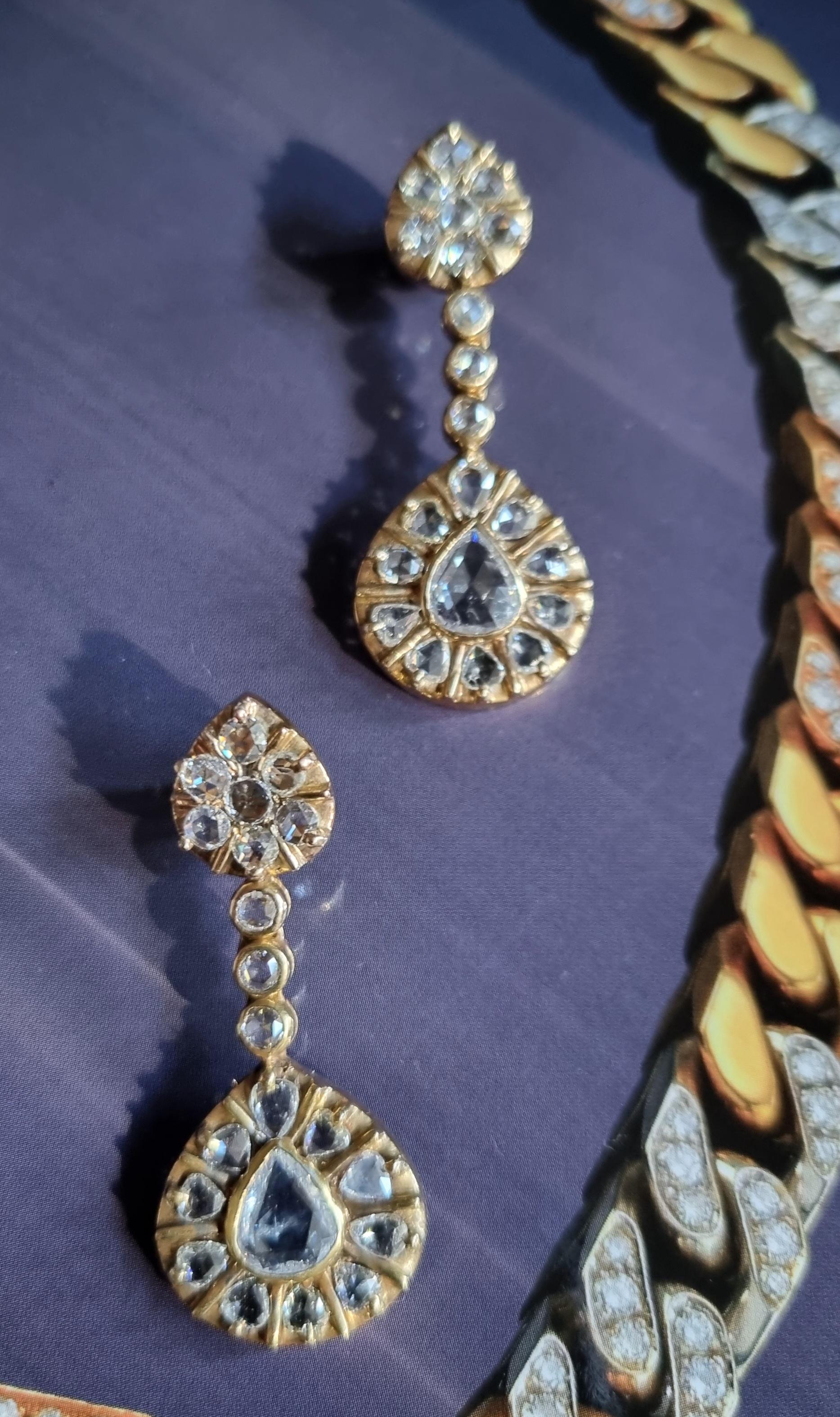 Vintage Rose Cut Diamond Pendant Earrings Ca. 1950 For Sale 1