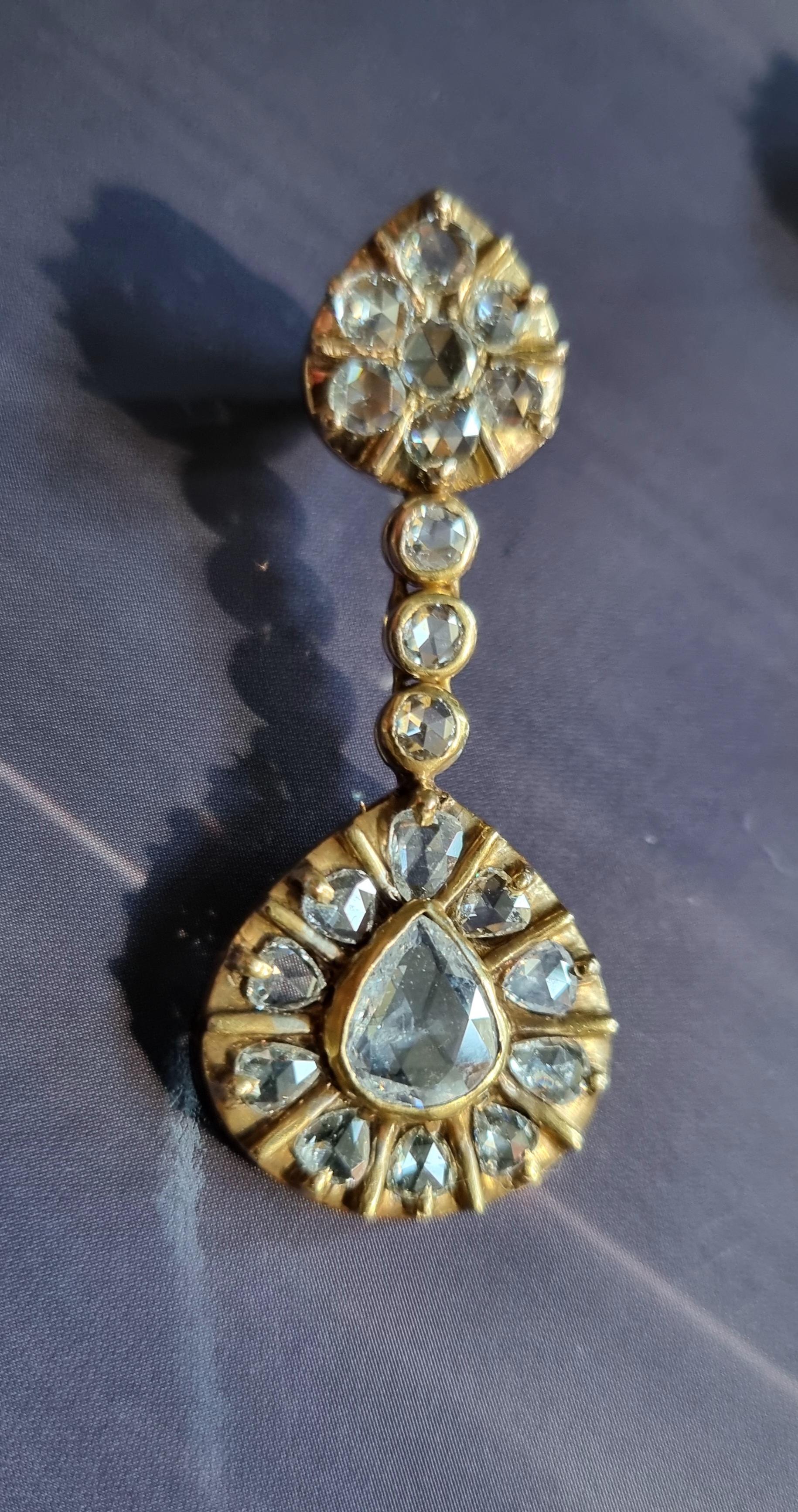 Vintage Rose Cut Diamond Pendant Earrings Ca. 1950 For Sale 4