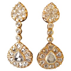 Boucles d'oreilles vintage avec pendentif en diamant taillé en rose Ca. 1950