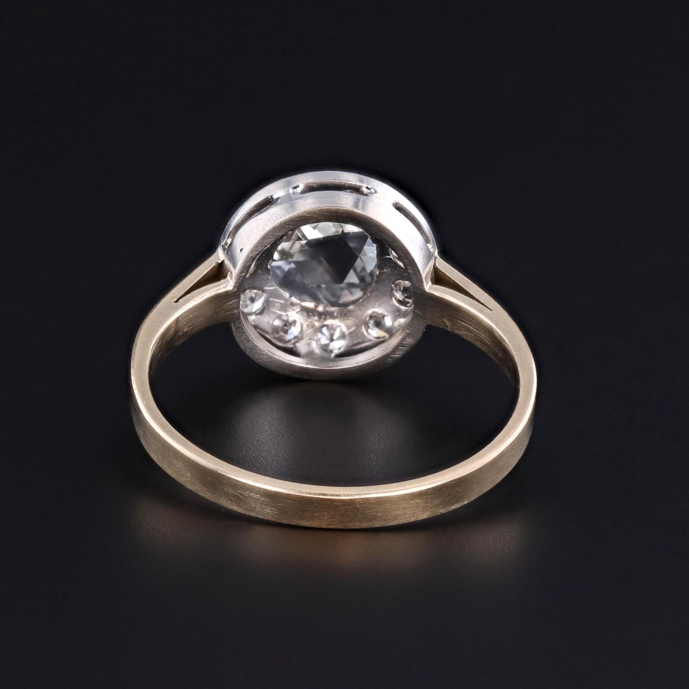 Taille rose Bague vintage en or 14k et 18k avec diamant taillé en rose en vente