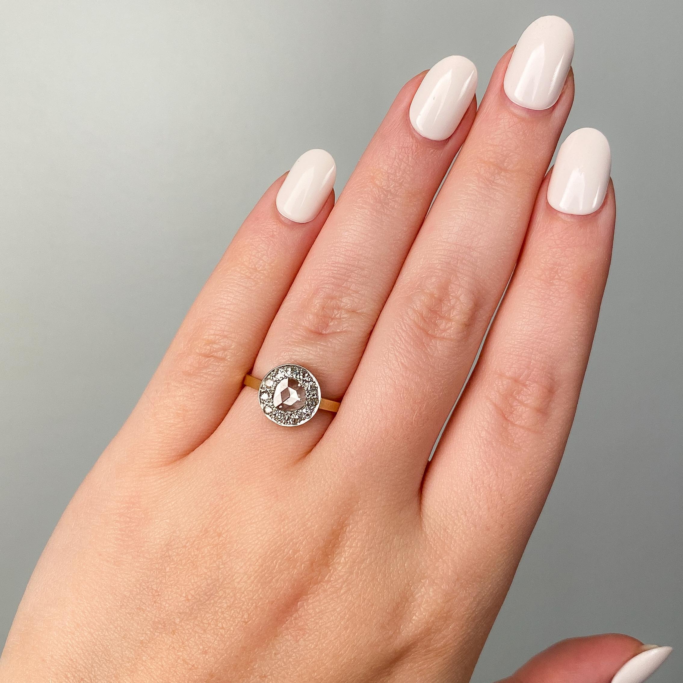 Bague vintage en or 14k et 18k avec diamant taillé en rose Bon état - En vente à Lewisburg, PA