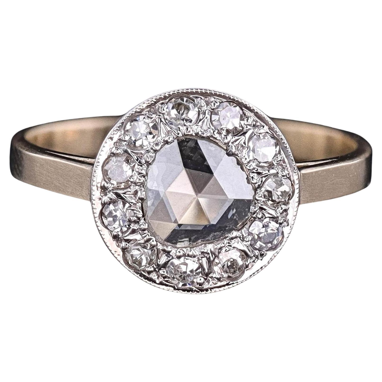 Bague vintage en or 14k et 18k avec diamant taillé en rose en vente