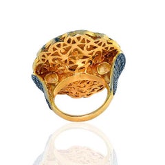 Rose Cut Diamond Ring Surrounded by Pave Diamonds Made in 14k Gold & Silver