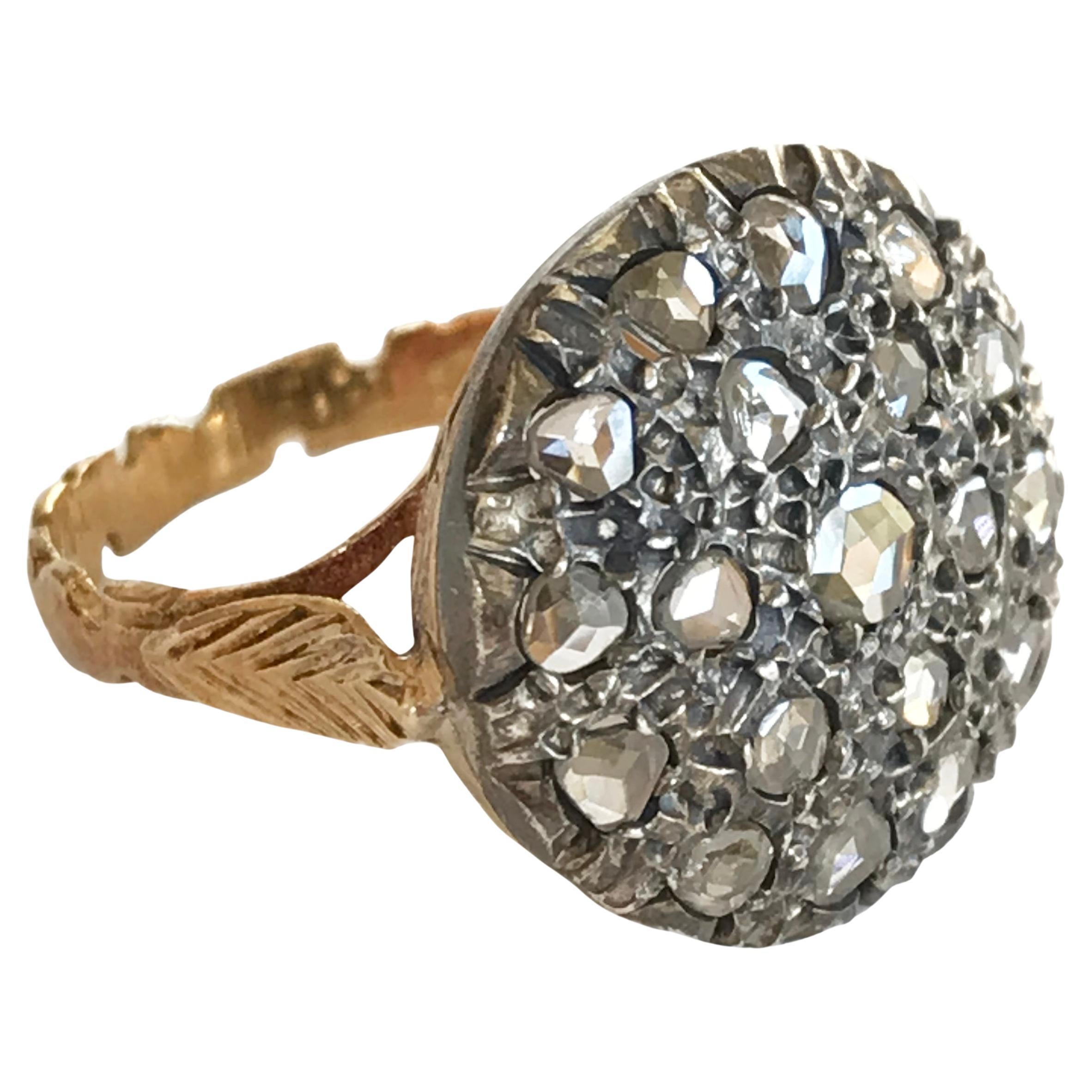 Vintage rose cut diamonds 18k and silver Gold Ring