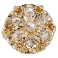 Vintage Rose Cut Diamonds in 18K Yellow Gold Cocktail Ring