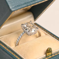 Vintage Rose Cut Engagement Ring. GIA 2.1ct Diamond Micro-pave Accent Ring H VS2