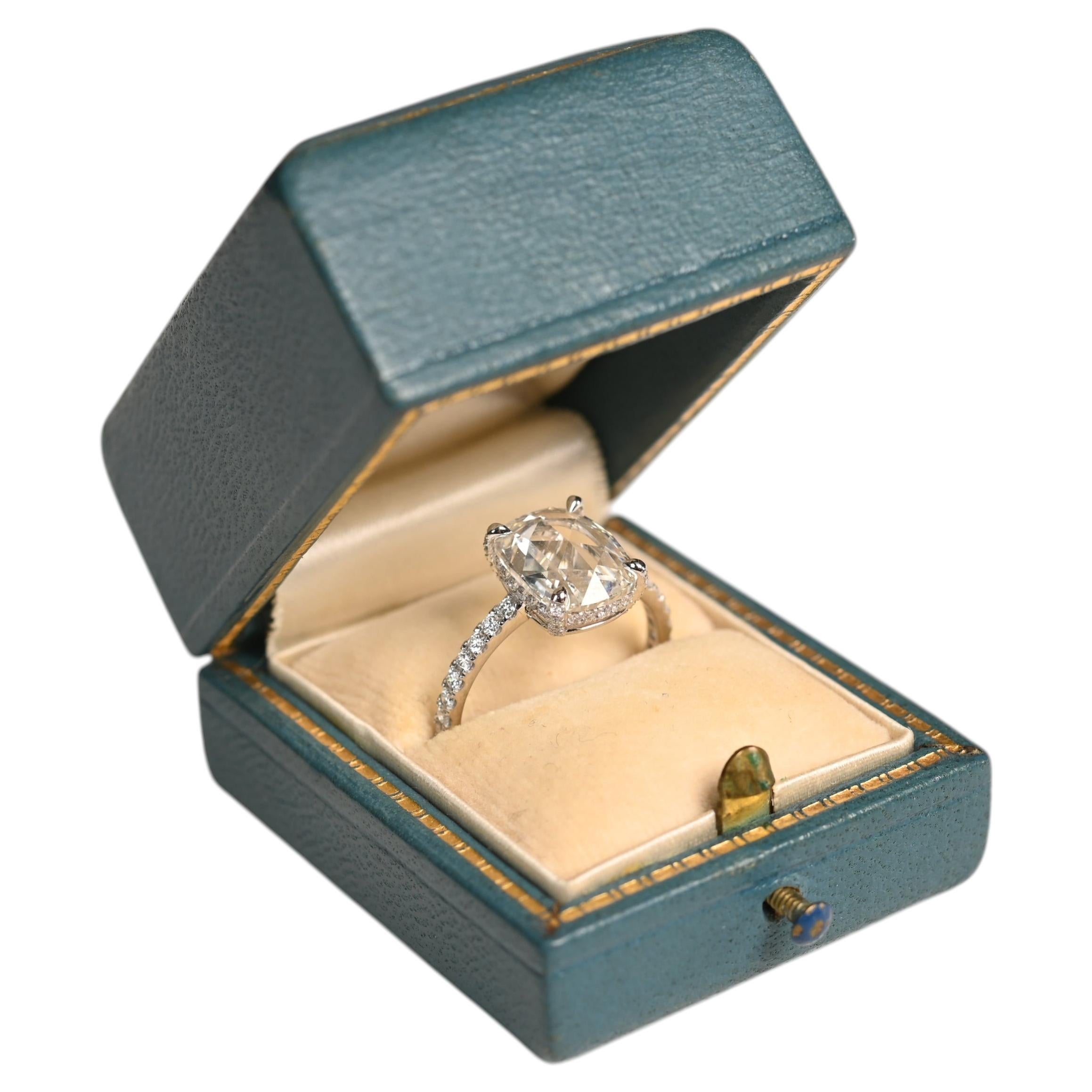 GIA 2.15 Carat Rose Cut Diamond Ring. Micro-pave Diamond Ring H VS2 Platinum For Sale