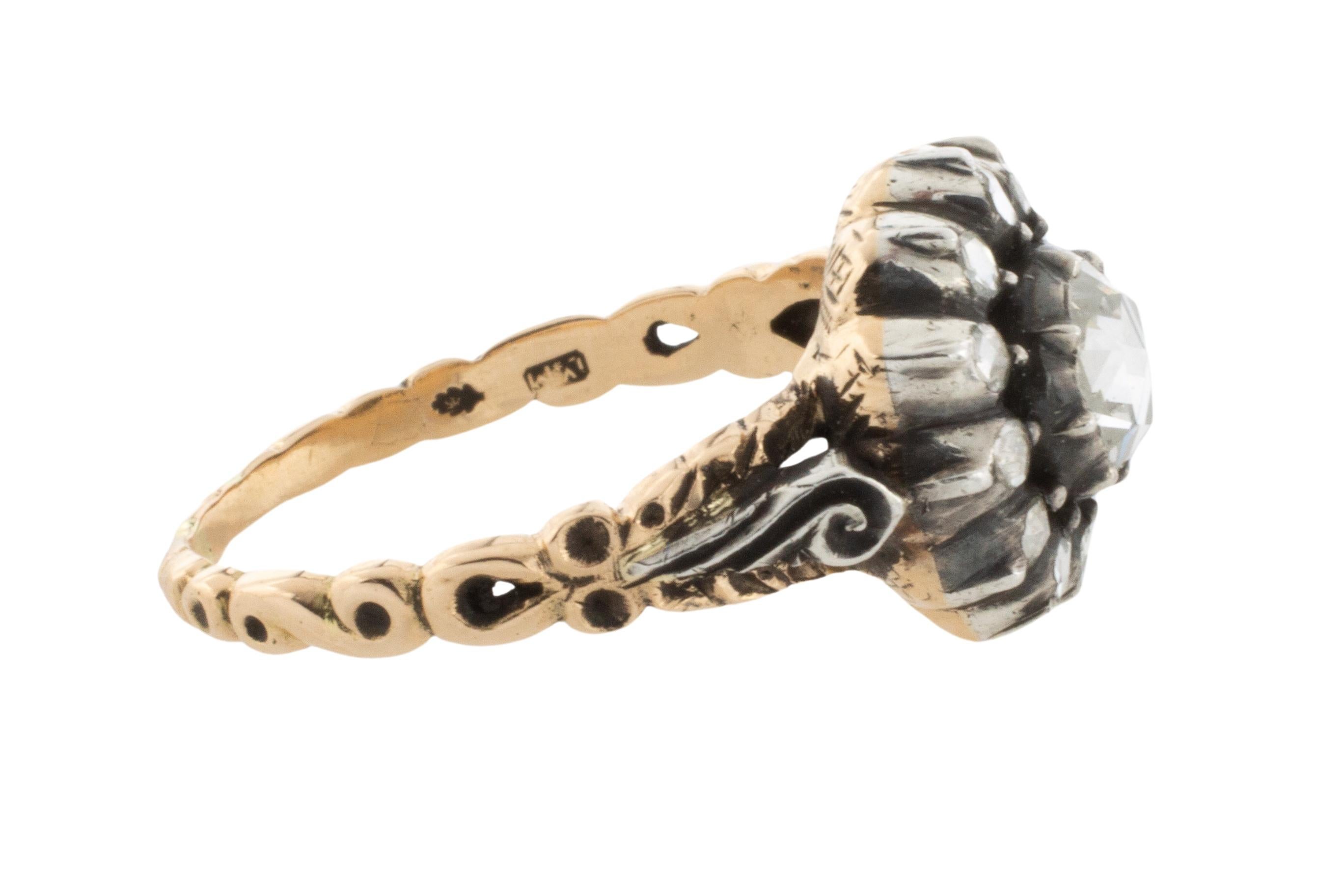 Rose Cut Vintage rose diamond ring in silver and gold For Sale
