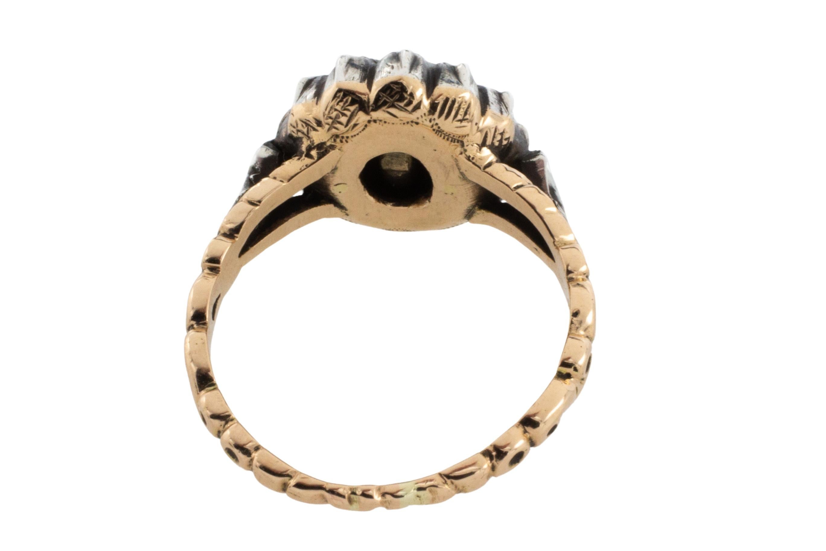 Vintage rose diamond ring in silver and gold In Good Condition For Sale In AMSTERDAM, NL