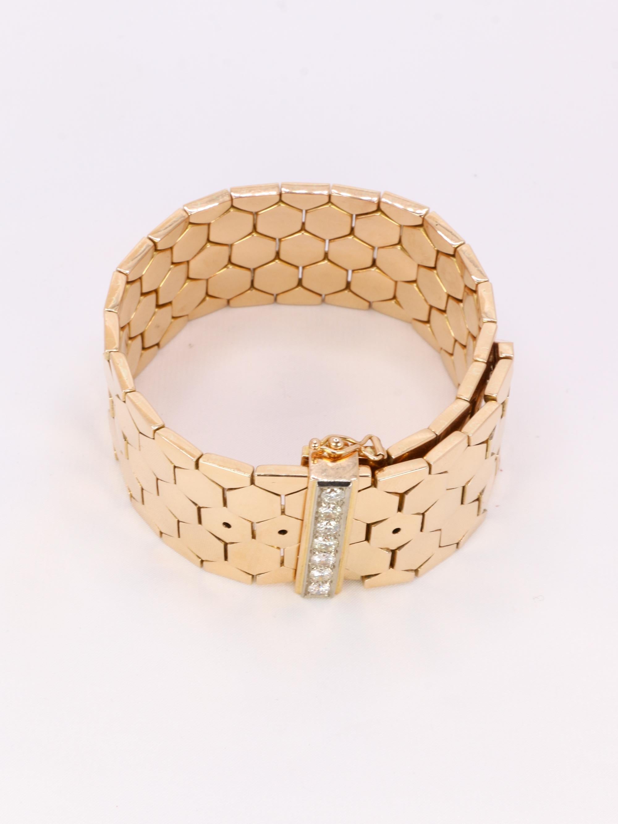 Pulsera vintage de oro rosa con diamantes en venta 7