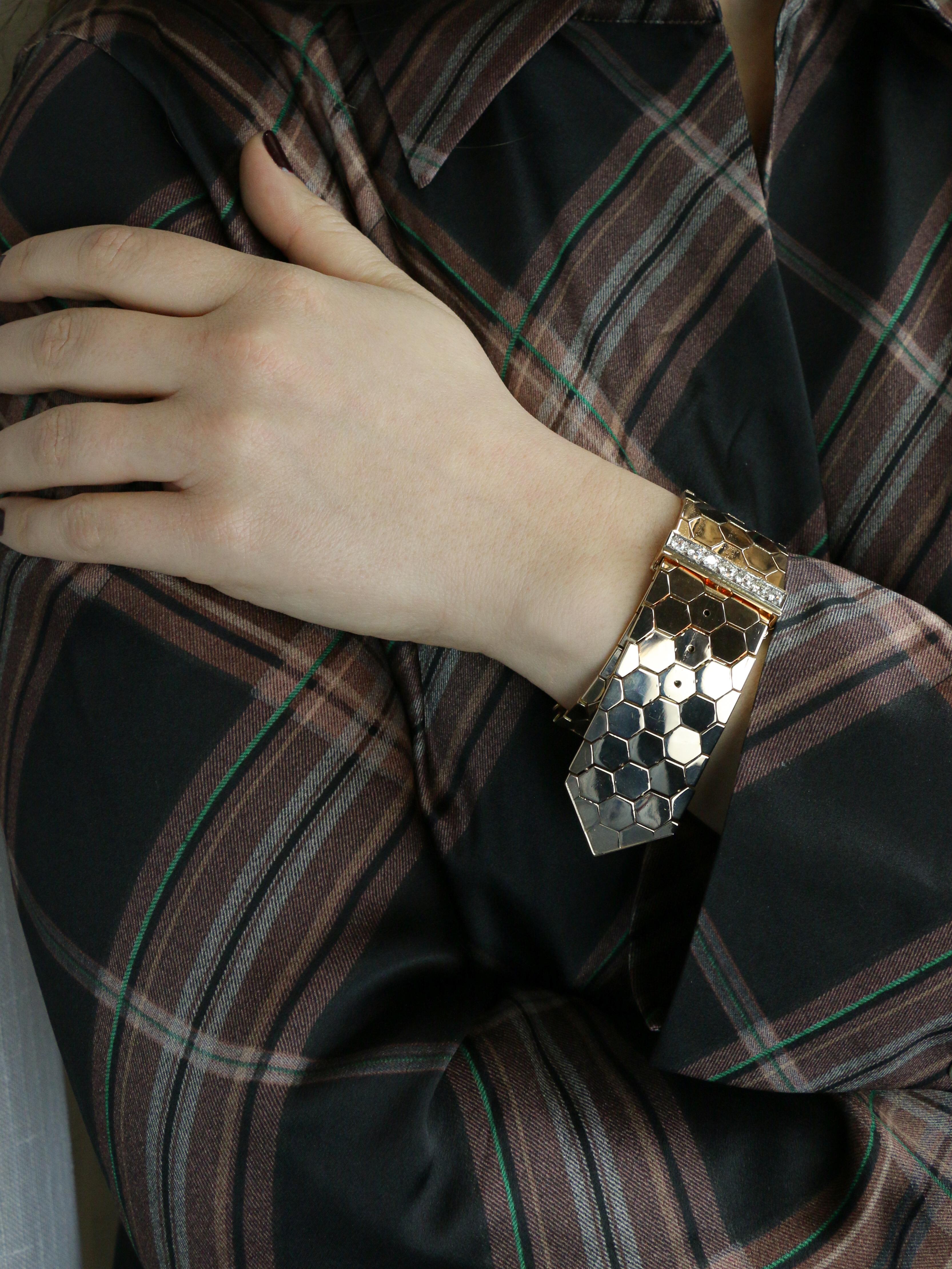 Pulsera vintage de oro rosa con diamantes en venta 9
