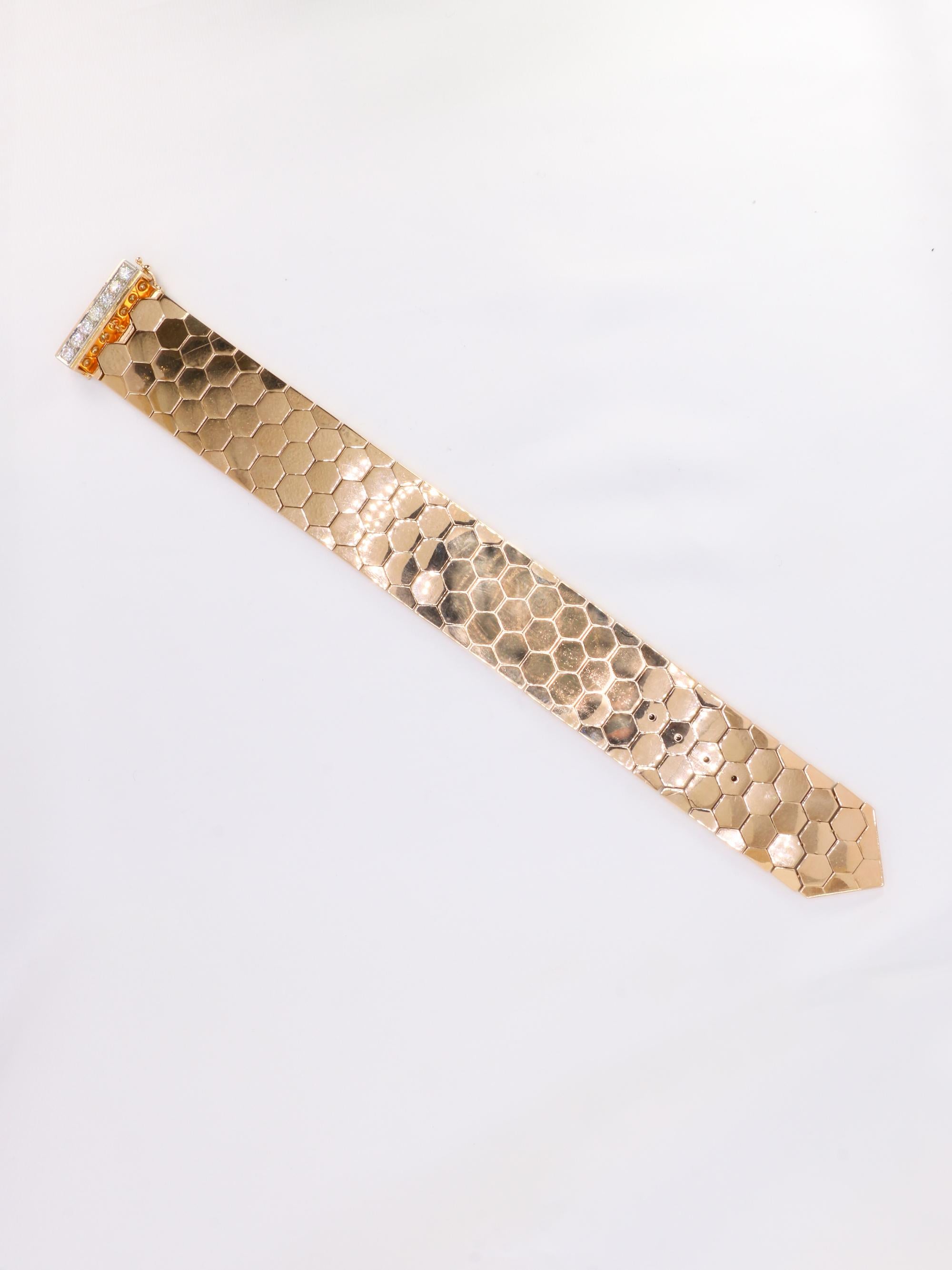 Pulsera vintage de oro rosa con diamantes Corte redondo en venta
