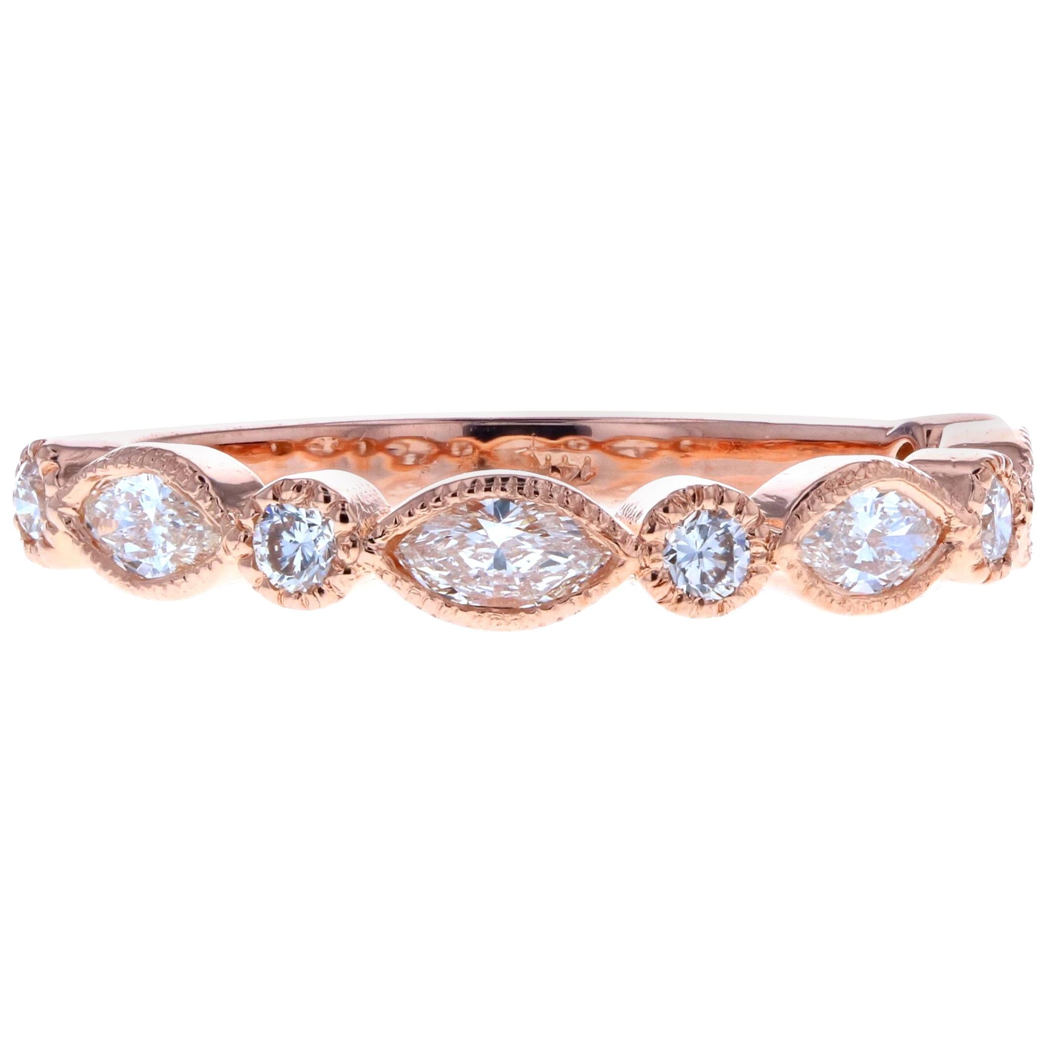 Vintage Rose Gold Marquise Diamond Wedding Band For Sale
