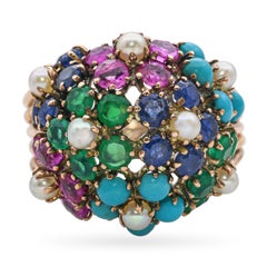 Vintage Rose Gold Multi-Gemstone Cocktail Ring