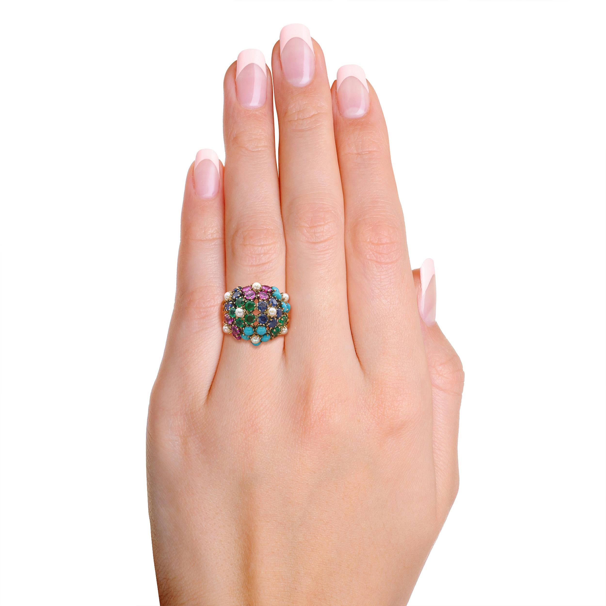 Taille ronde Bague cocktail multi-pierres en or rose vintage en vente