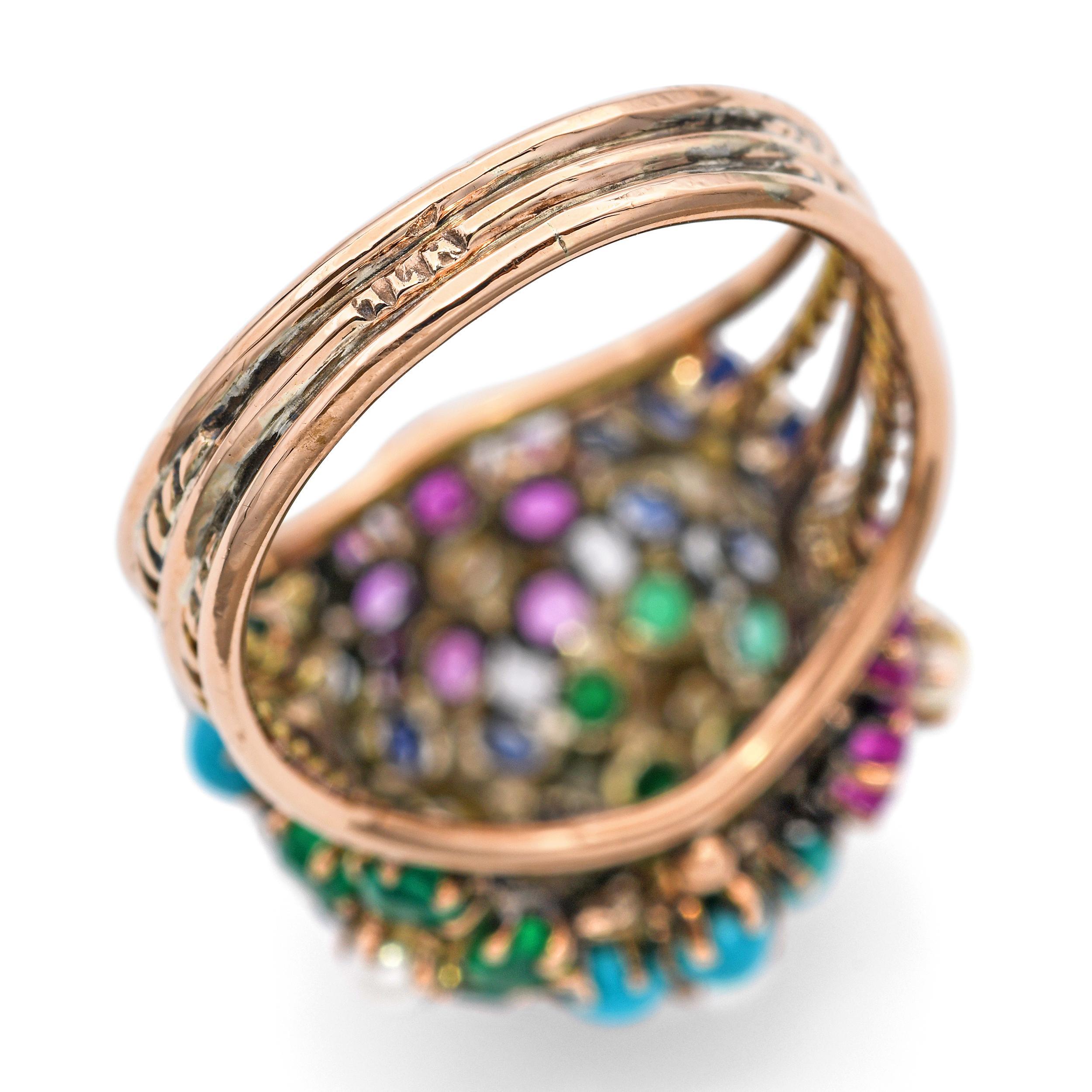 Bague cocktail multi-pierres en or rose vintage Pour femmes en vente