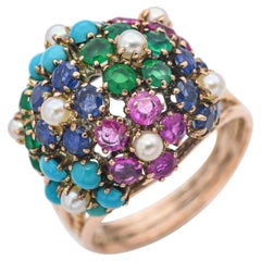 Bague cocktail multi-pierres en or rose vintage