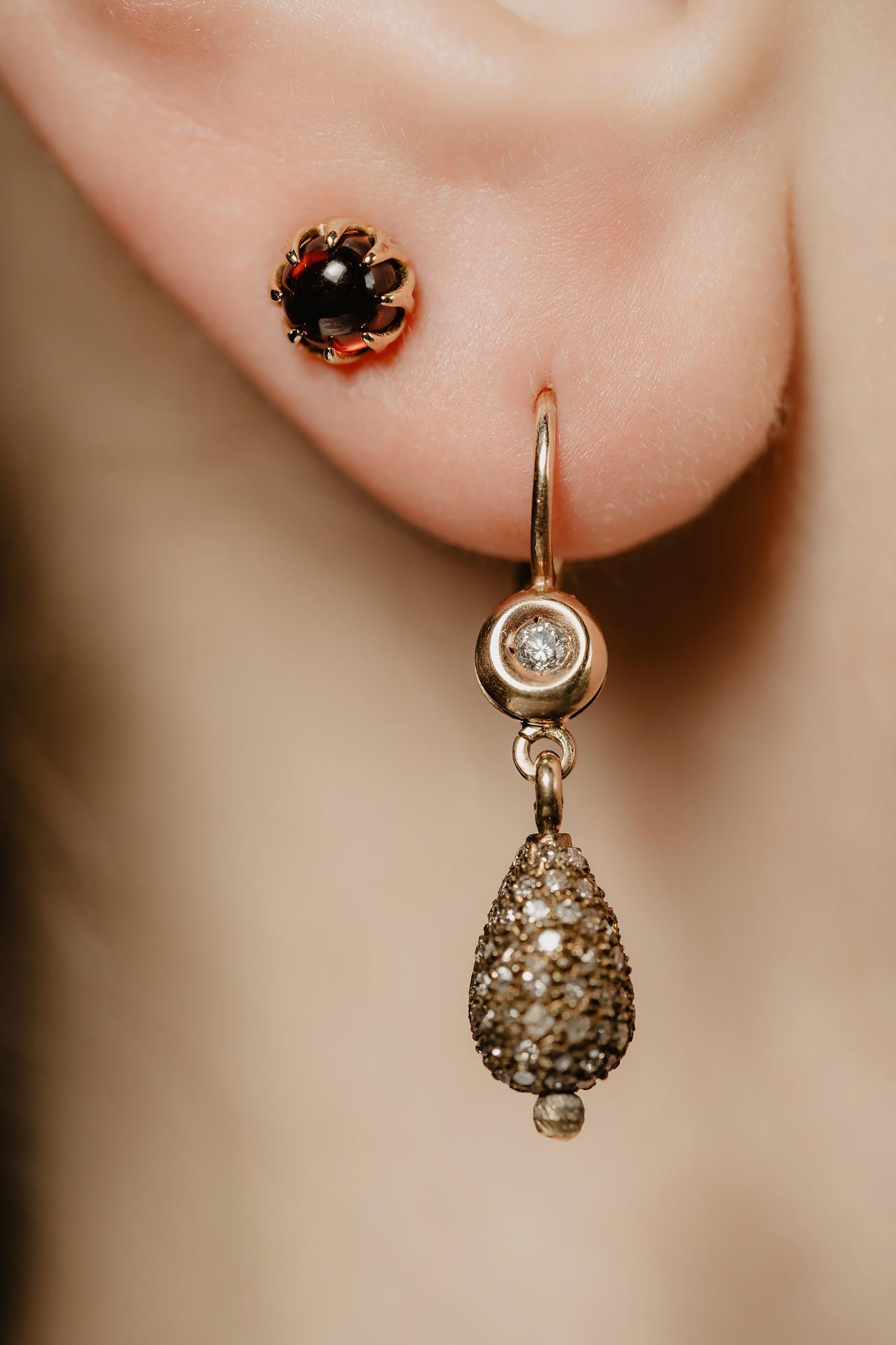 Vintage Rose Gold Pave Diamond Earrings, Vintage Drop Pave Diamond Earrings 6