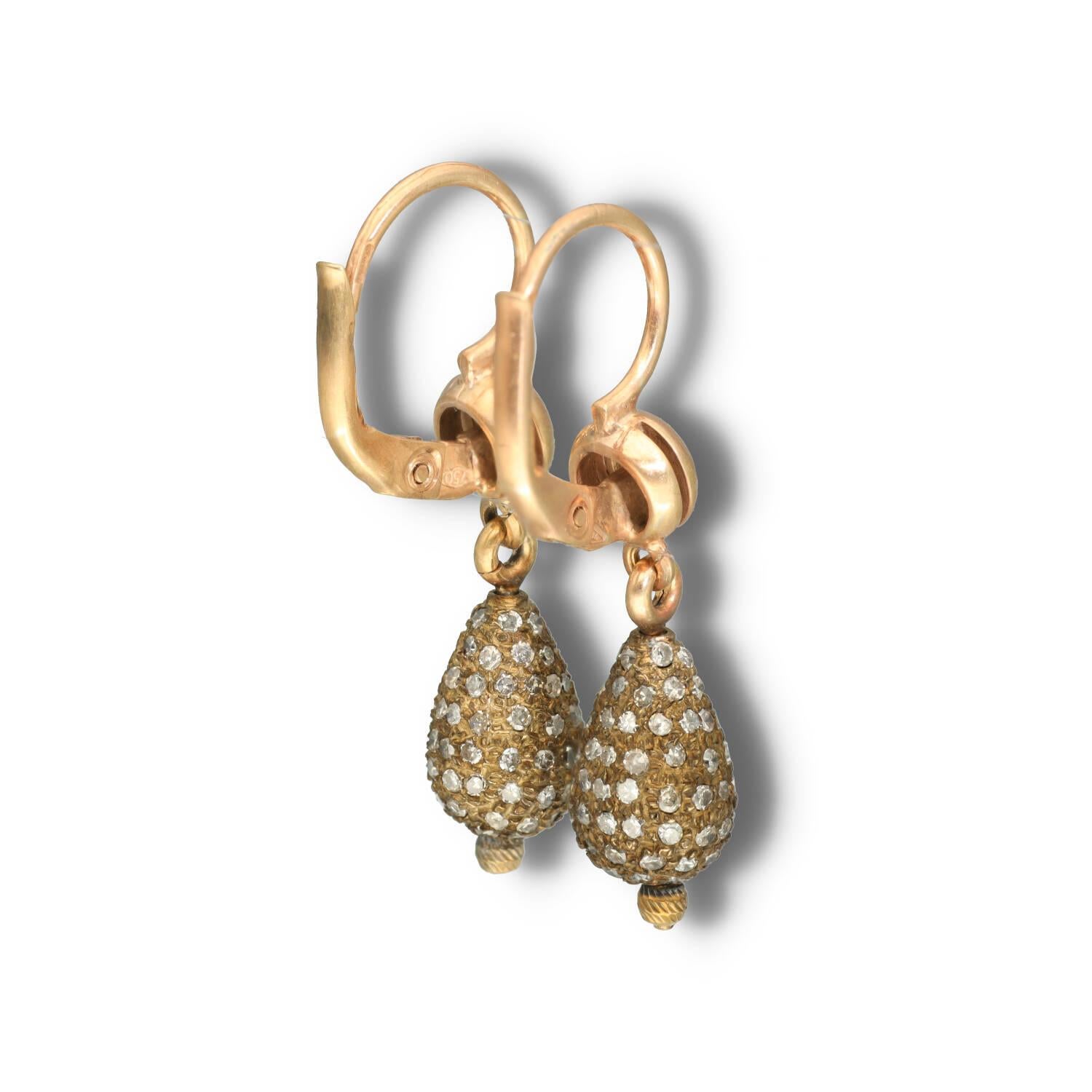 Vintage Rose Gold Pave Diamond Earrings, Vintage Drop Pave Diamond Earrings 2