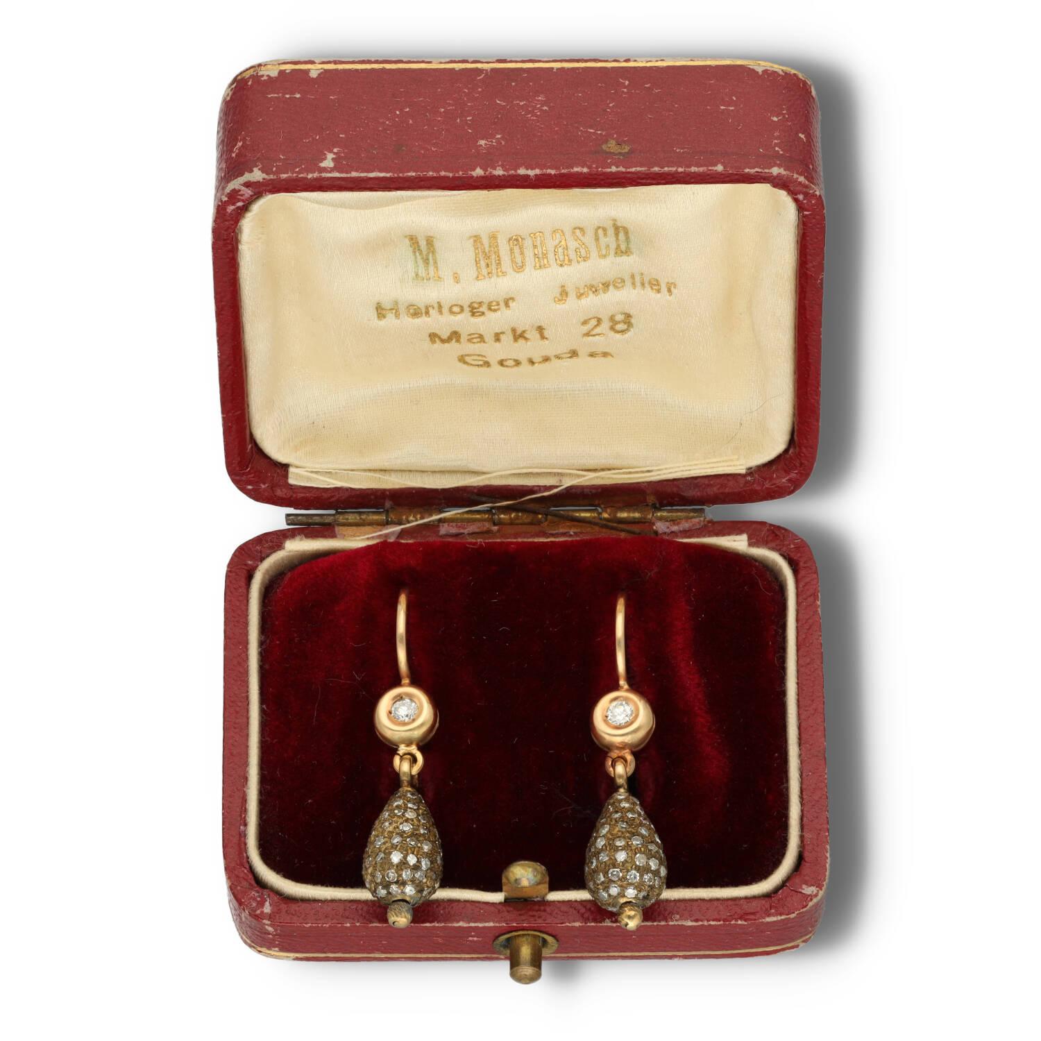 Vintage Rose Gold Pave Diamond Earrings, Vintage Drop Pave Diamond Earrings 3
