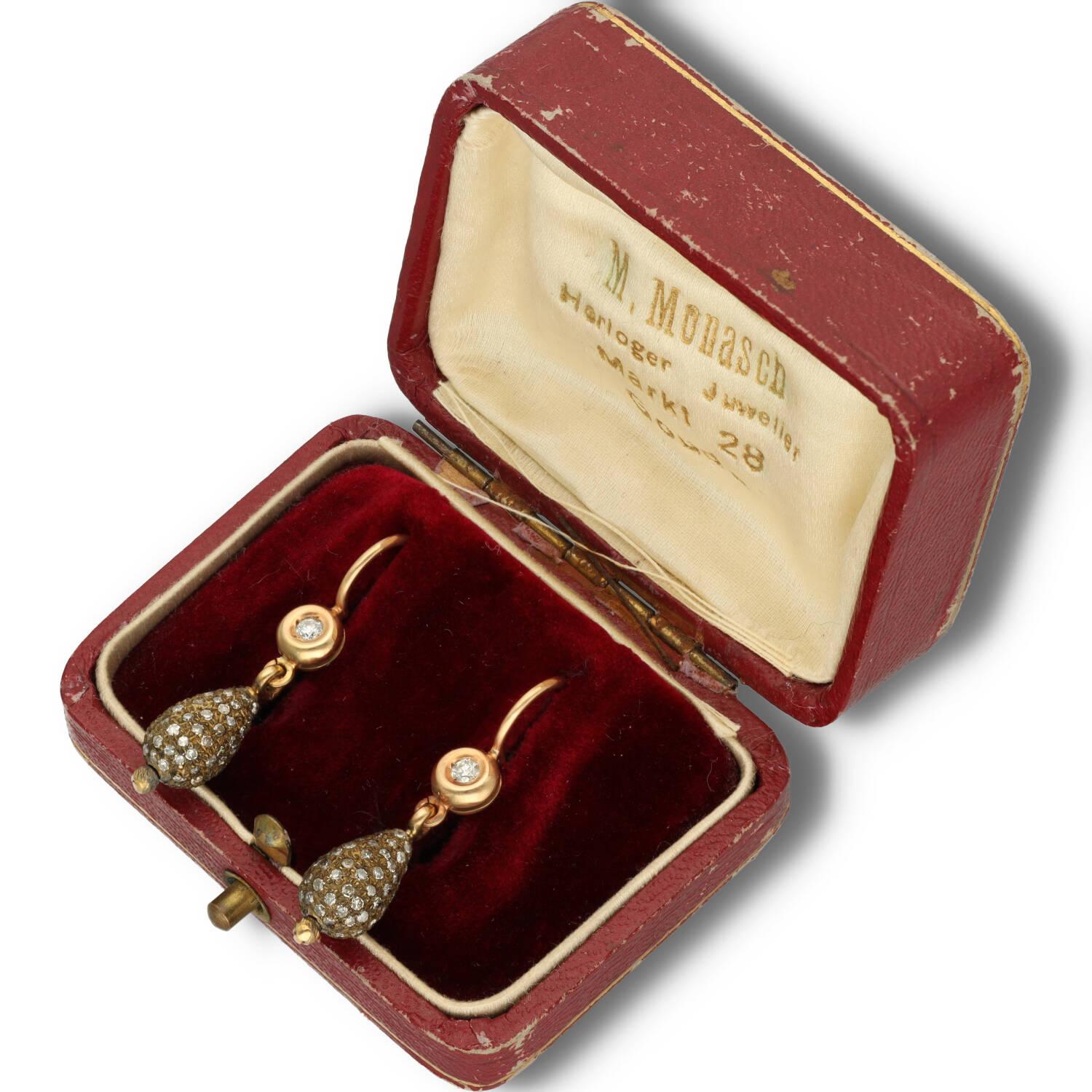Vintage Rose Gold Pave Diamond Earrings, Vintage Drop Pave Diamond Earrings 4