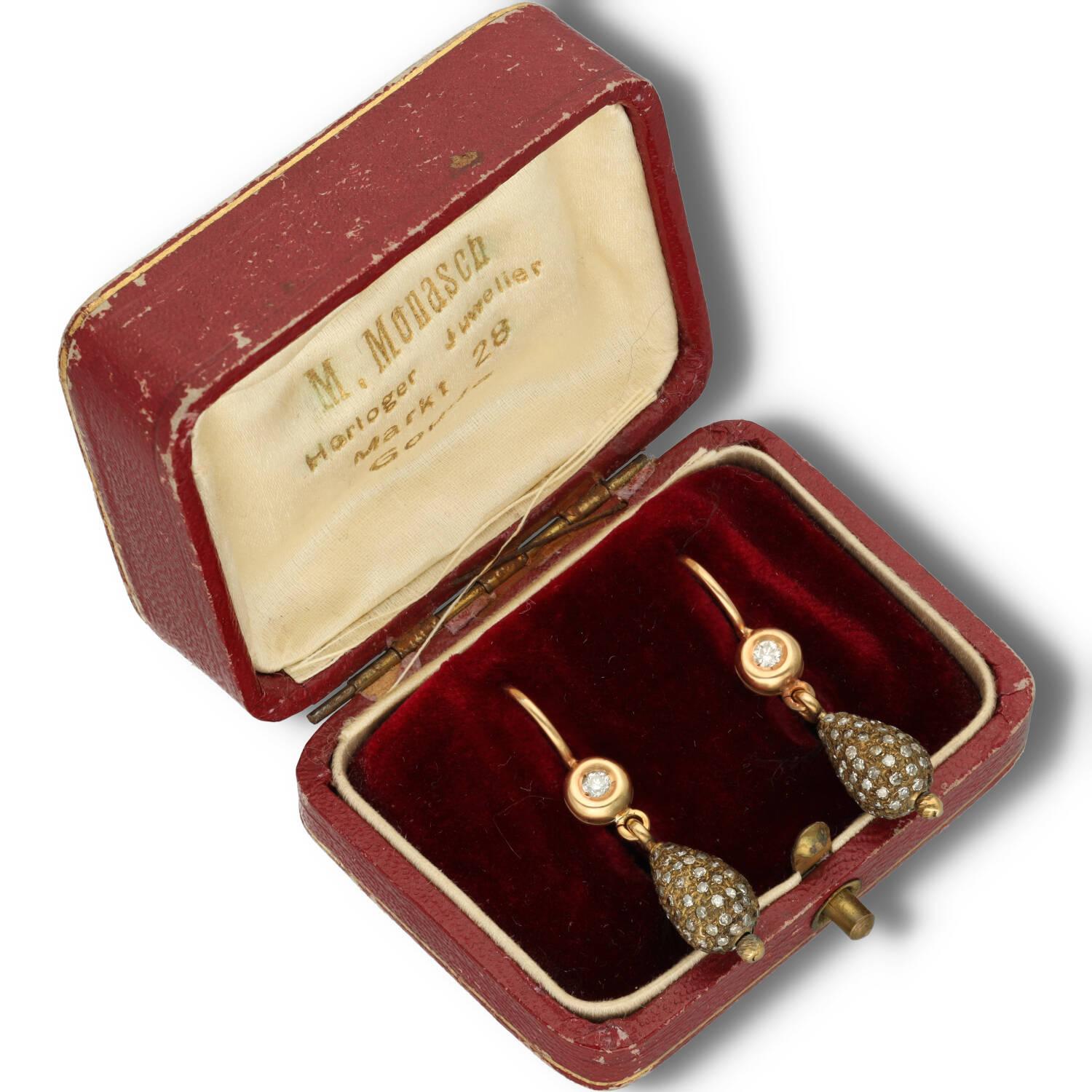 Vintage Rose Gold Pave Diamond Earrings, Vintage Drop Pave Diamond Earrings 5