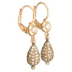 Vintage Rose Gold Pave Diamond Earrings, Vintage Drop Pave Diamond Earrings