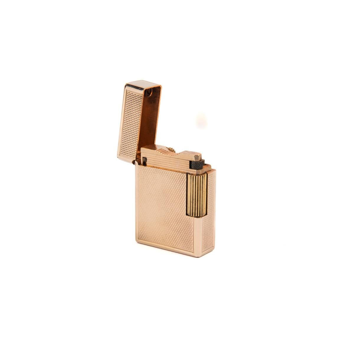 Vintage Rose Gold Plated Ligne 1 ST Dupont Lighter diamond-cut 1970s 2
