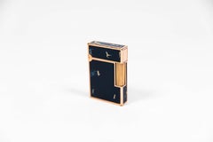 Vintage Rose Gold plated Ligne 2 ST Dupont Lighter in Ocean blue Lacquer 1990s