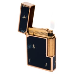 Used Rose Gold plated Ligne 2 ST Dupont Lighter in Ocean blue Lacquer 1990s 