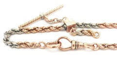 Vintage Rose Gold Platinum 16.5" Rope Watch Chain Necklace Sliding Bar Dog Clip