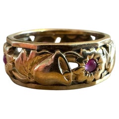 Vintage Rose Gold Rubin Eternity Band Glocken & Blumen Größe 5
