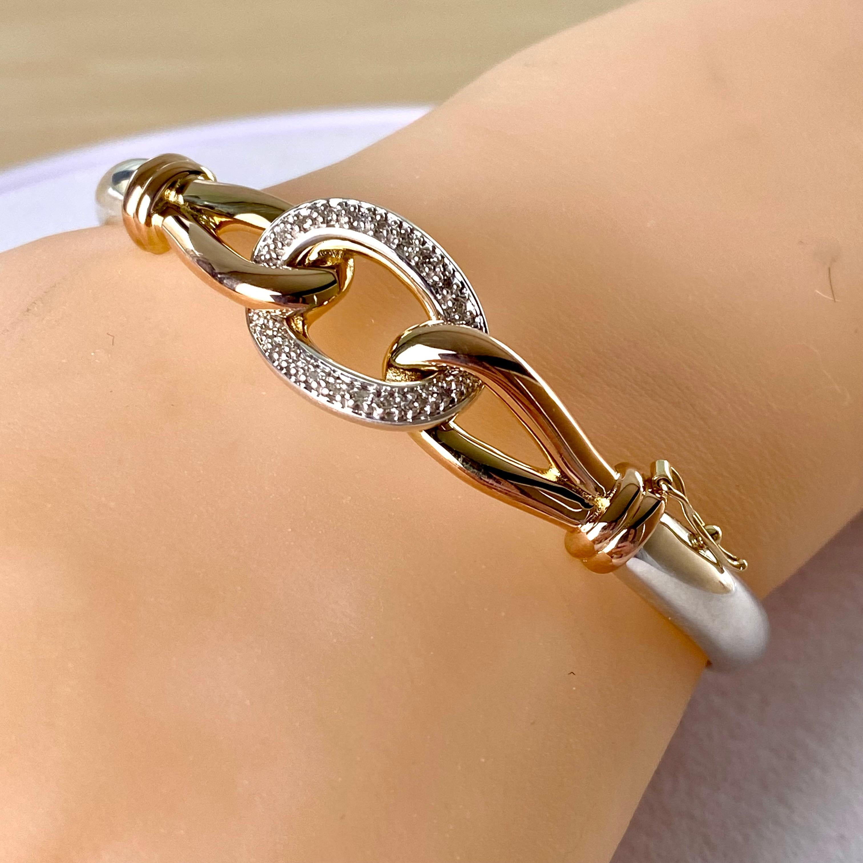 Women's Vintage Rose Gold Silver Diamond 0.55 Carat Hinged Elliptical Bangle Bracelet