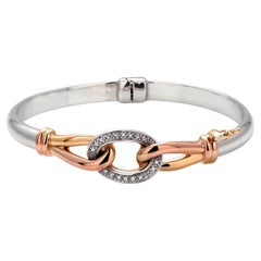 Vintage Rose Gold Silver Diamond 0.55 Carat Hinged Elliptical Bangle Bracelet