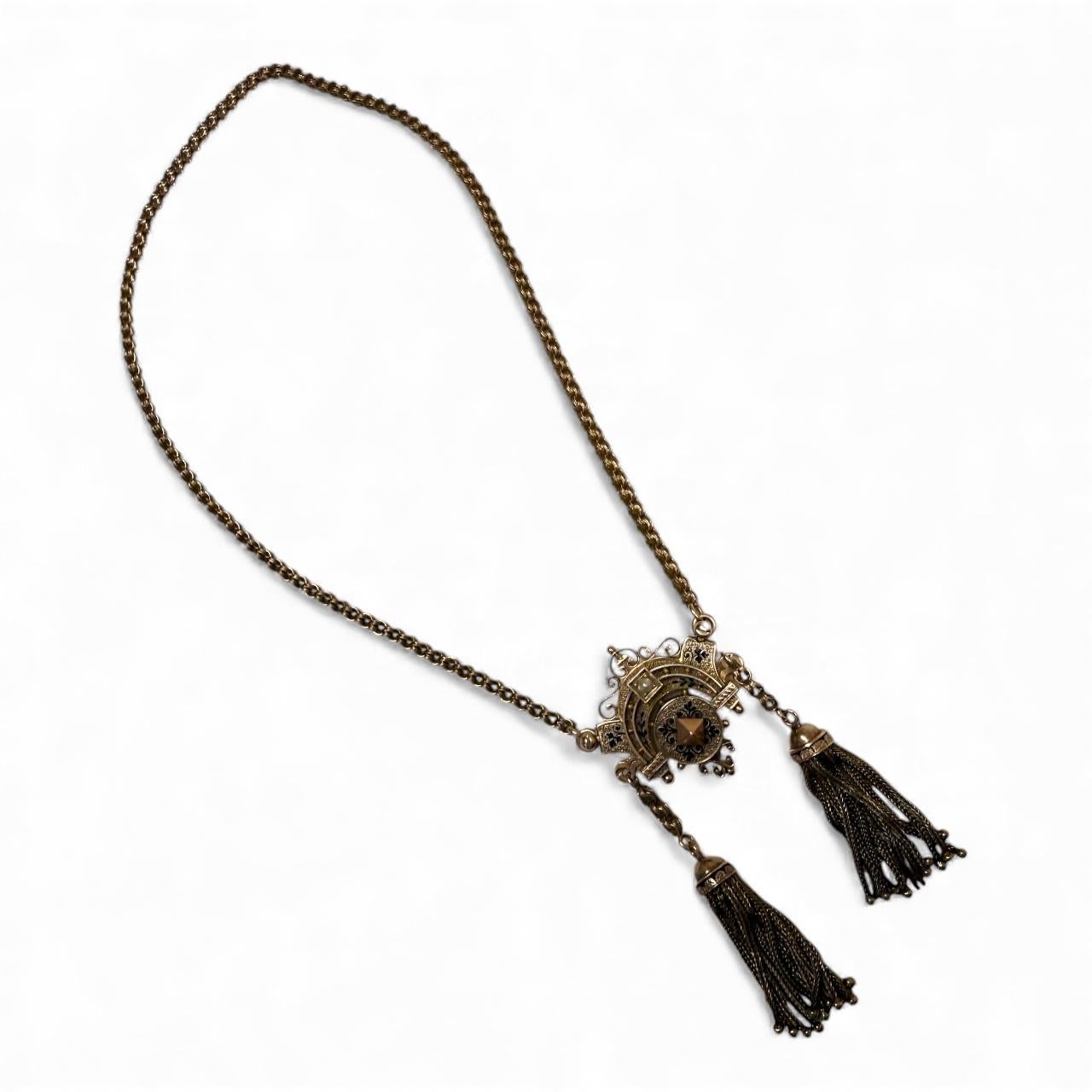 Vintage Rose Gold Tassel Necklace Victorian Era For Sale 6