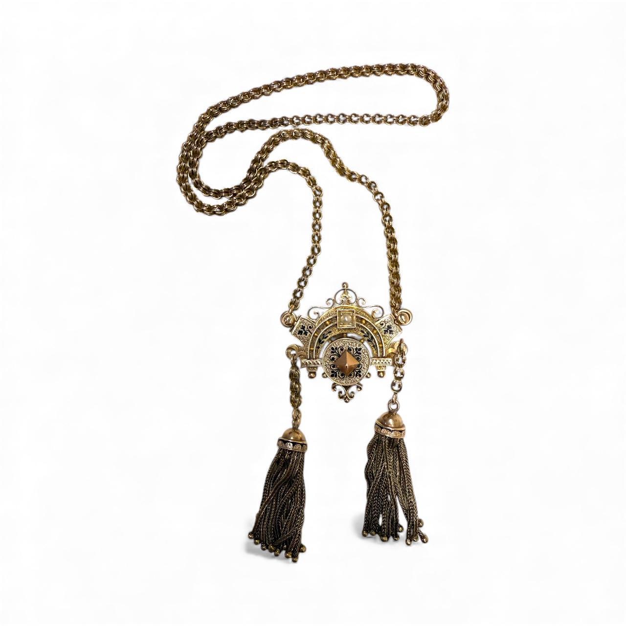 Vintage Rose Gold Tassel Necklace Victorian Era In Good Condition For Sale In Montgomery, AL