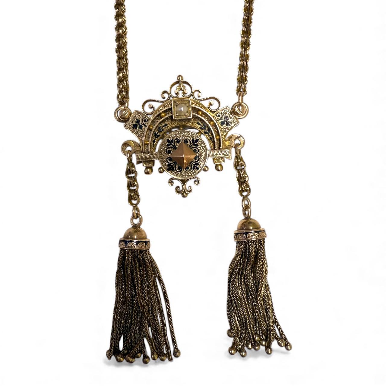 Women's Vintage Rose Gold Tassel Necklace Victorian Era For Sale