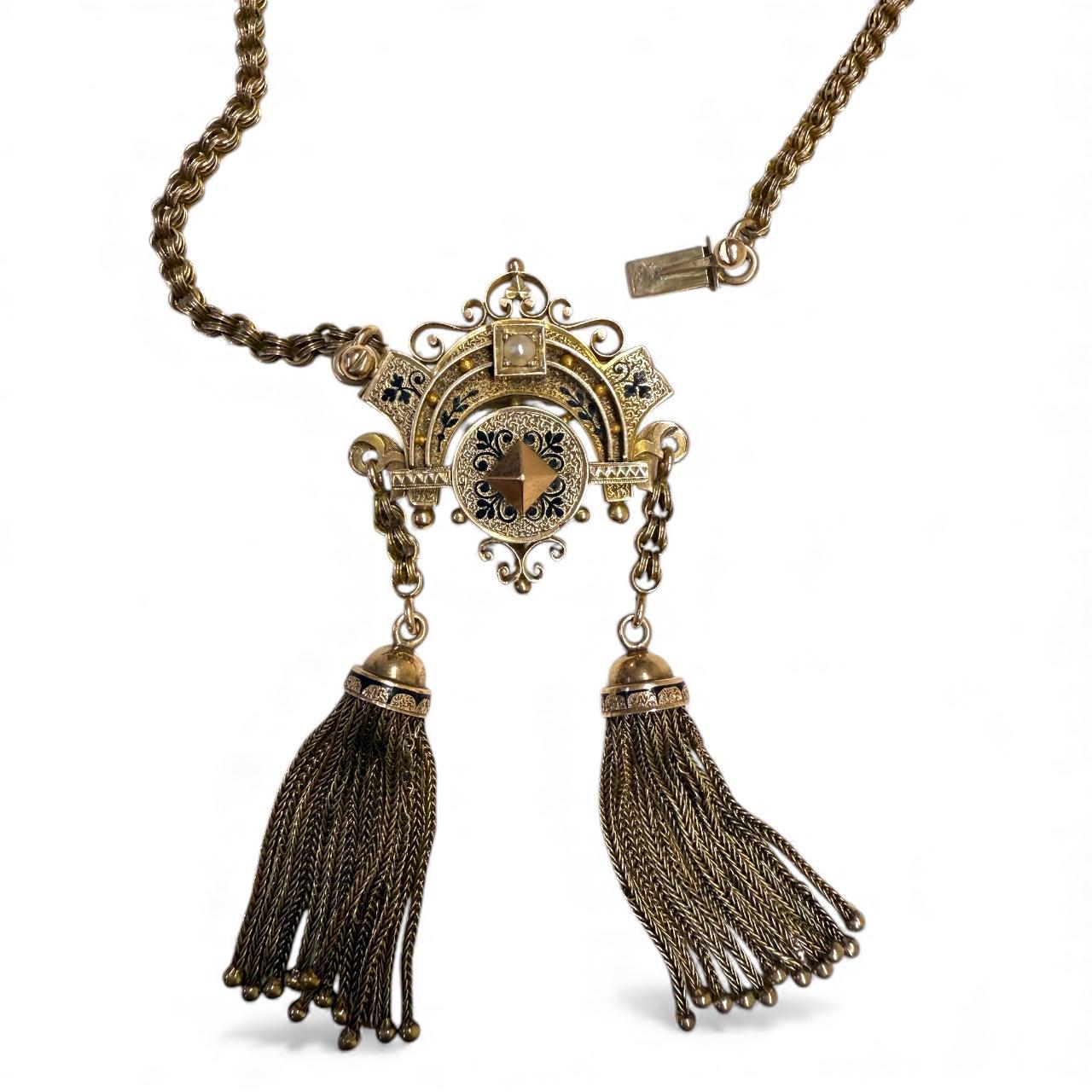Vintage Rose Gold Tassel Necklace Victorian Era For Sale 1