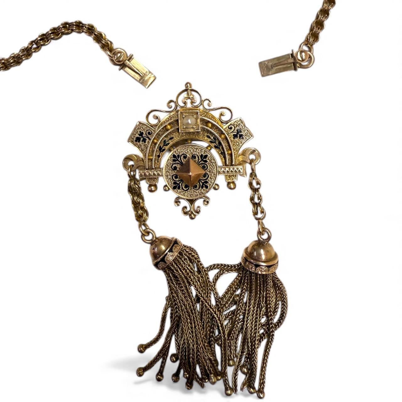 Vintage Rose Gold Tassel Necklace Victorian Era For Sale 2